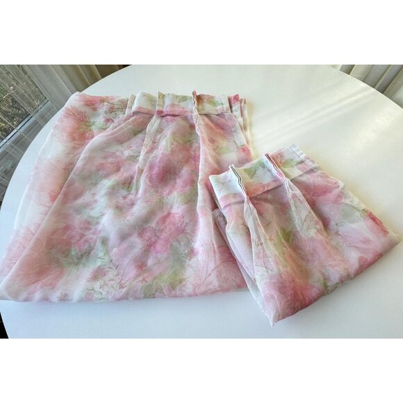 Vintage 1960s pair of curtains, pink floral bouquet, long and narrow, sheer - Picture 9 of 9